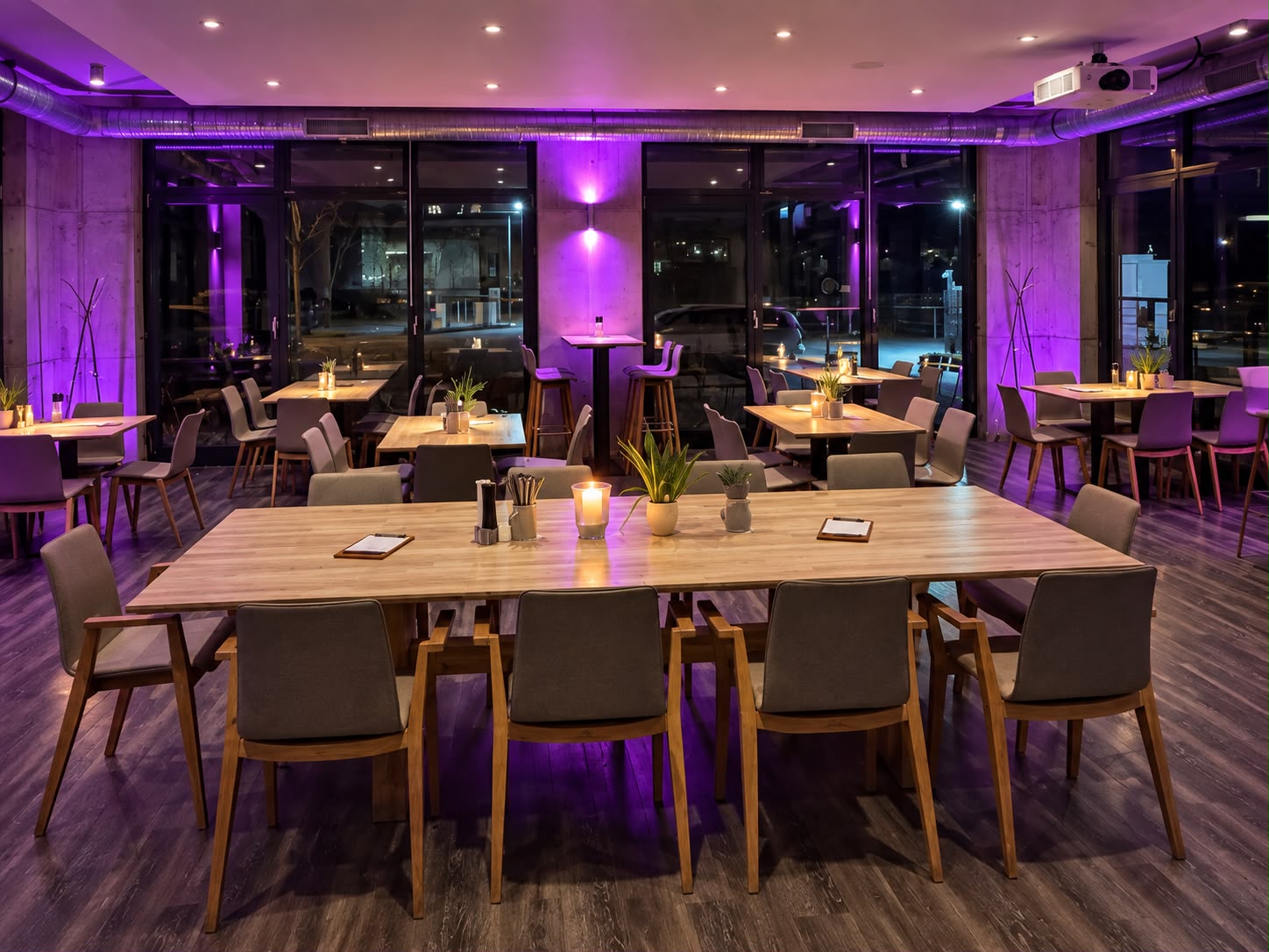 The Kochwerk Berlin restaurant in the evening with atmospheric lighting